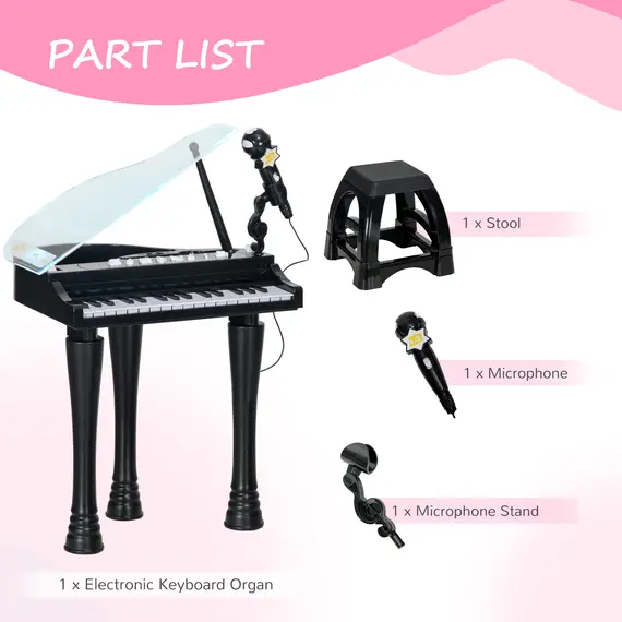 Buy 32-Key Kids Piano Keyboard, with Stool, Lights, Microphone, Sounds, Removable Legs - Black, 7 image