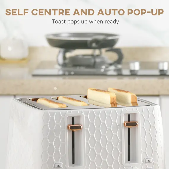 Buy 1.7L 3000W Fast Boil Kettle & 4 Slice Toaster Set, Kettle and Toaster Set with 7 Browning Controls, Crumb Tray, White, 6 image