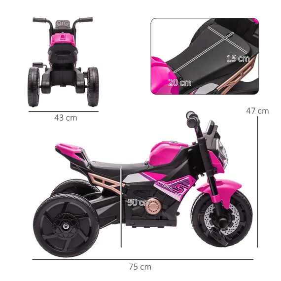 Buy Motorcycle Design, 3 in 1 Toddler Trike, Sliding Car, Balance Bike with Headlight, Music, Horn, Pink, 3 image