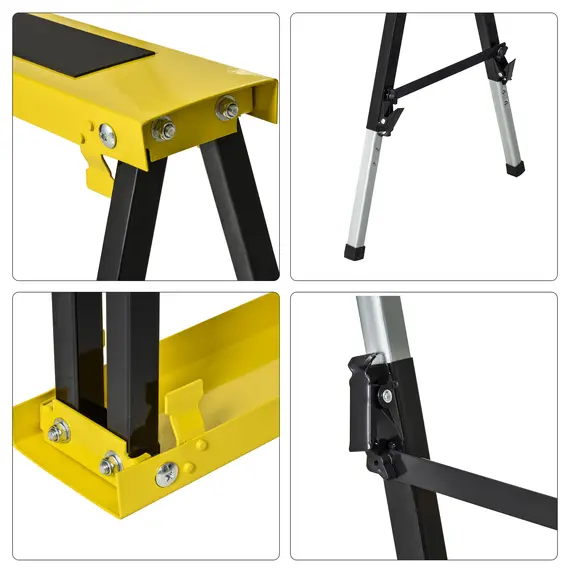 Buy 2PCS Saw Horse Twin Pack Folding Workbench Adjustable Metal Trestle Stands with Non-slip EVA Surface for Sawing Work Max Load 100kg, 8 image