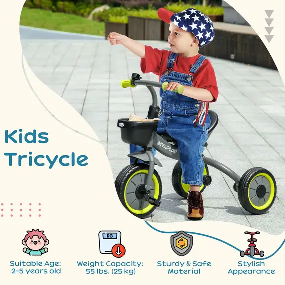 Buy Kids Trike, Tricycle, with Adjustable Seat, Basket, Bell, for Ages 2-5 Years - Black, 4 image