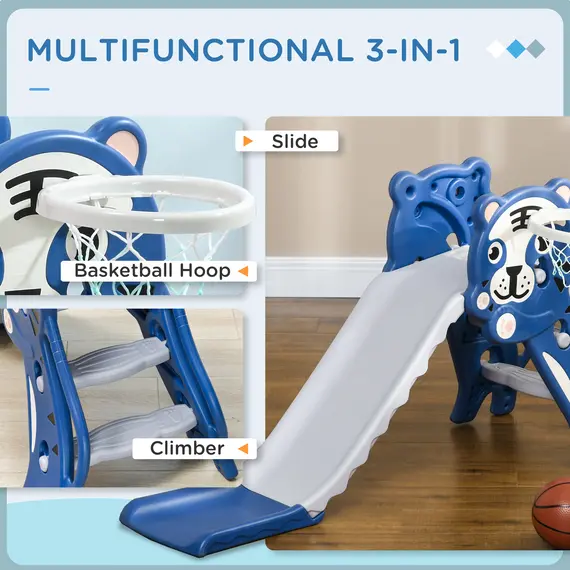 Buy 3 in 1 Baby Slide for Indoor Use with Climber, Basketball Hoop, Basketball, for Ages 18-36 Months - Blue, 4 image