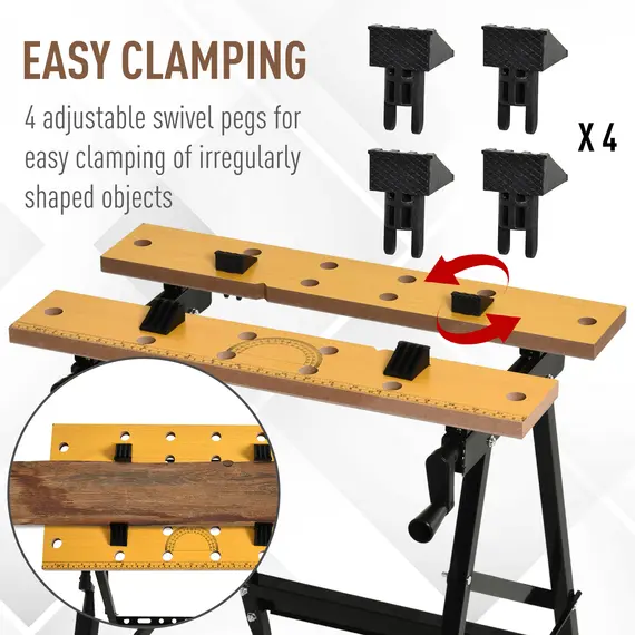Buy 4-in-1 Work Bench, Folding Clamp Table w/ 4 Adjustable Clamping Pegs for DIY Home Garage, Black, 7 image