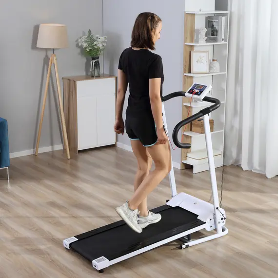 Buy 1.25HP Motorised Electric Treadmill, 10km/h Folding Running Machine, Gym Fitness Exercise with LCD Monitor, White, 2 image