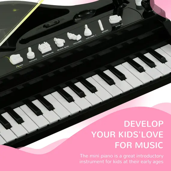 Buy 32-Key Kids Piano Keyboard, with Stool, Lights, Microphone, Sounds, Removable Legs - Black, 6 image