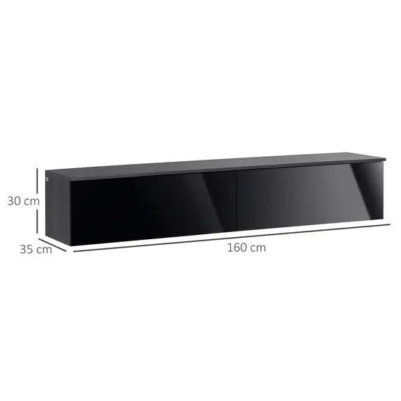Buy 160cm High Gloss Floating TV Unit Stand for TVs up to 70", Wall Mounted TV Cabinet with Storage Cupboards, Grey and Black, 3 image