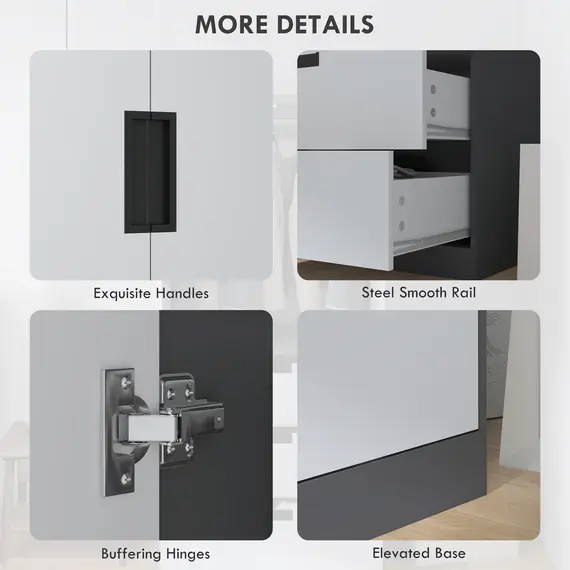 Buy 2 Door Wardrobe, Modern Wardrobe with 3 Drawers and Hanging Rod for Bedroom, Grey, 5 image