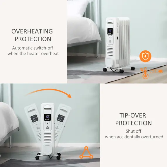 Buy 1500W Digital Oil Filled Radiator, 7 Fin, Portable Electric Heater with LED Display, Built-in Timer, 3 Heat Settings, Safety Cut-Off and Remote Control, White, 4 image