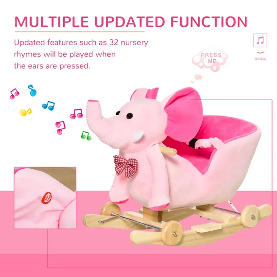 Buy 2 In 1 Plush Baby Ride on Rocking Horse Elephant Rocker with Wheels Wooden Toy for Kids 32 Songs for 18+ Months (Pink), 4 image