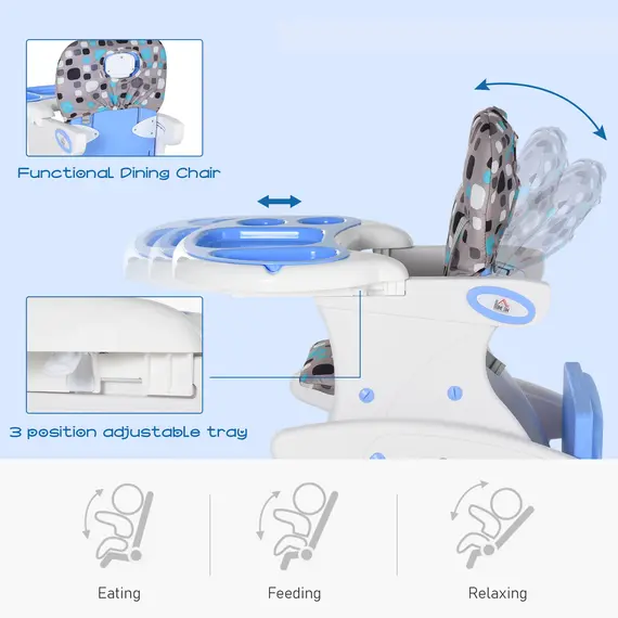 Buy 2 in 1 Convertible Baby High Chair Toddler Table Chair Infant Feeding Seat Removable Food Tray Safety Harness Blue, 5 image