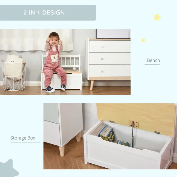 Buy 2 In 1 Wooden Toy Box, Seat Storage Bench, Storage Chest Cabinet Organiser, with Safety Pneumatic Rod, 6 image