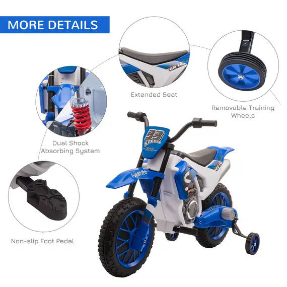 Buy 12V Kids Electric Motorcycle Ride-On, with Training Wheels, for Ages 3-6 Years - Blue, 6 image