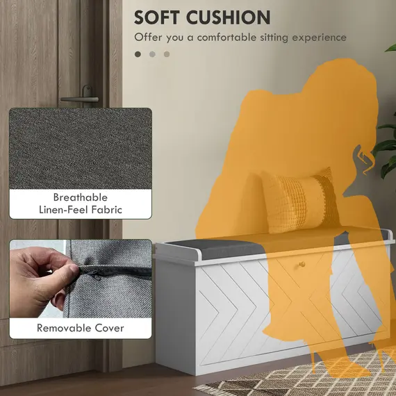 Buy 10-Shoe Storage Bench, with Padded Top Seat - White/Grey, 7 image