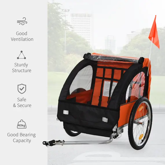 Buy 2 Seat Bike Trailer Bicycle wagon for Kids Child Steel Frame Safety Harness Seat Carrier Orange Black 130 x 76 x 88 cm, 5 image