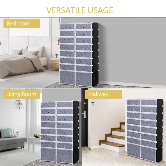 Buy 16 Cube Shoe Rack, 2 x 8 Tier Shoe Storage Cabinet, Modular Plastic Shelves for Bedroom, Living Room and Entryway, Space Saving Footwear Organizer, 32 Pairs, White and Black, 8 image