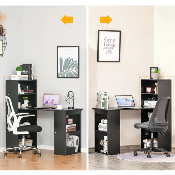 Buy 120cm Modern Computer Desk Bookshelf Study Table Workstation PC Laptop Writing Home Office 6 Shelves, Black, 7 image