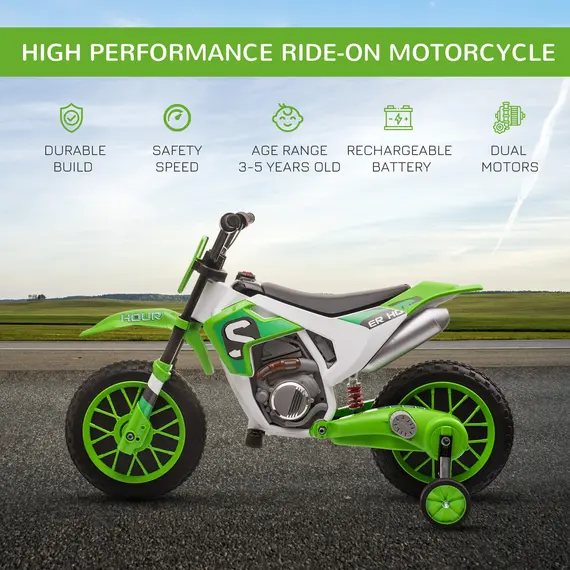 Buy 12V Kids Electric Motorcycle Ride-On, with Training Wheels, for Ages 3-6 Years - Green, 4 image