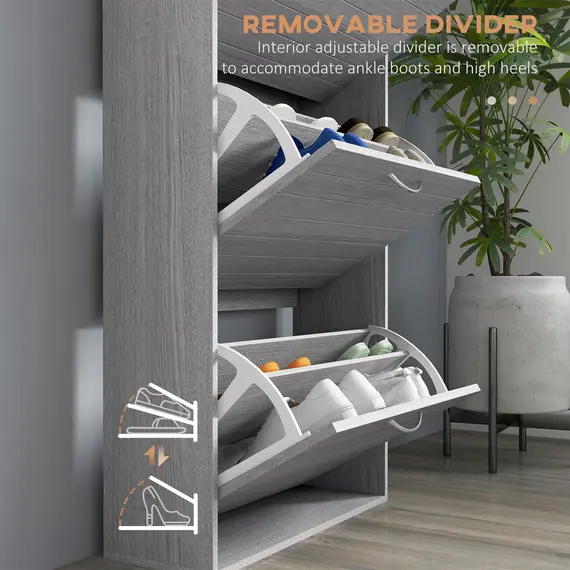 Buy 12-Shoe Flip Drawer Storage Cabinet - Grey Wood-Effect, 6 image