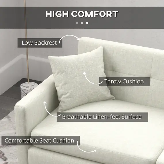 Buy 165cm 3 Seater Sofa for Living Room, Modern Fabric Couch, Tufted Small Couch Sofa Settee with Steel Legs and 2 Storage Pockets for Bedroom and Home Office, Beige, 5 image