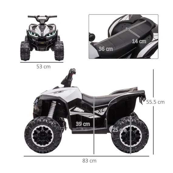 Buy 12V Ride-On Quad Bike w/ Music, Horn, for Ages 3-5 Years - White, 3 image