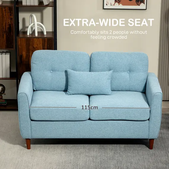 Buy 2 Seater Sofa Double Sofa Loveseat Fabric Wooden Legs Tufted Design for Living Room, Dining Room, Office, Light Blue, 4 image