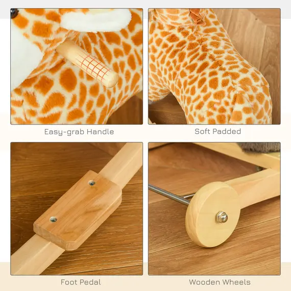 Buy 2 In 1 Kids Todder Rocking Horse Plush Ride On Giraffe Rocker with Wheels Wooden Base Animal Sounds for 3-6 Years, 8 image