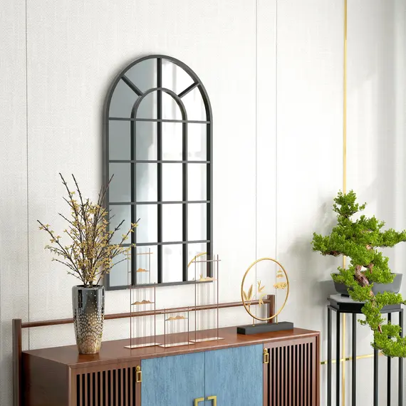 Buy 110 x 62 cm Arched Decorative Wall Mirror for Bedroom Living Room, Modern Window Bathroom Mirror for Home Decor, 8 image