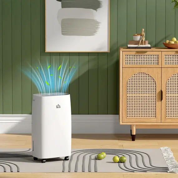 Buy 12L/Day Dehumidifier with Continuous Drainage, 2.5L Water Tank, 24H Timer, Humidity Display, for Home Damp, Condensation, Mould and Laundry Drying, White, 9 image