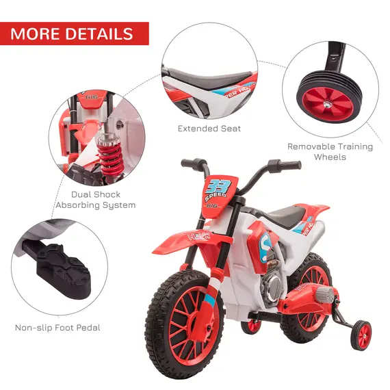Buy 12V Kids Electric Motorcycle Ride-On, with Training Wheels, for Ages 3-6 Years - Red, 6 image