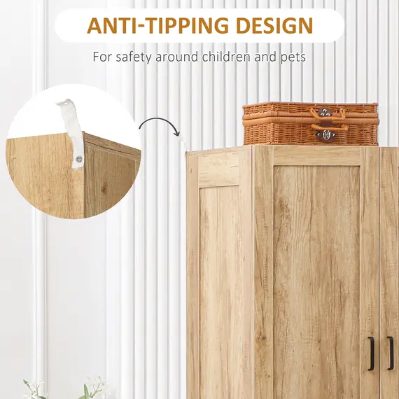 Buy 2 Door Wardrobe, Modern Wardrobe with 2 Drawer and Hanging Rail for Bedroom, Natural, 6 image