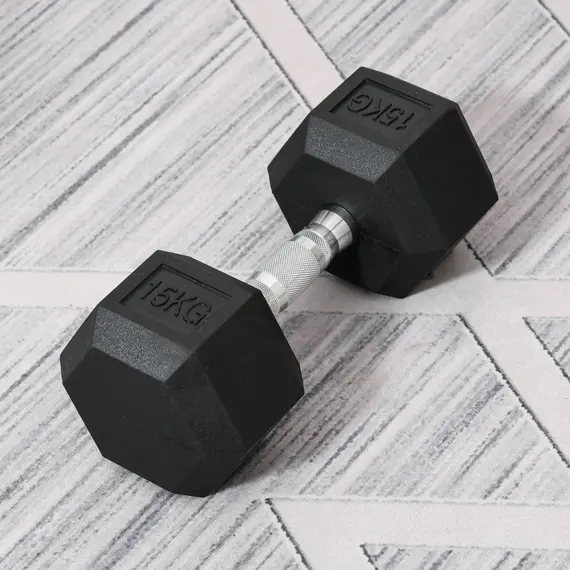 Buy 15KG Single Rubber Hex Dumbbell Portable Hand Weights Dumbbell Home Gym, 2 image
