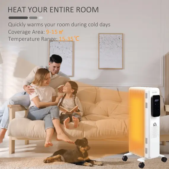Buy 1500W Oil Filled Radiator, 7 Fin Portable Electric Heater with LED Display, 24H Timer, 3 Heat Settings, Adjustable Thermostat, Safety Cut off, Remote Control, White, 4 image