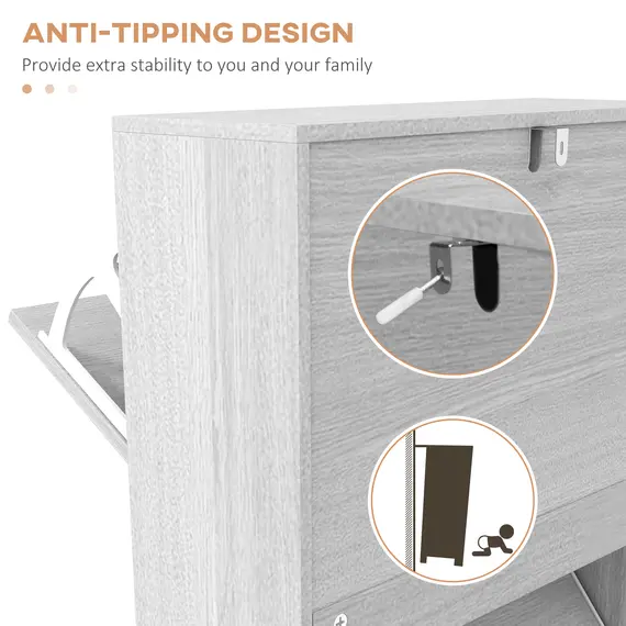 Buy 12-Shoe Flip Drawer Storage Cabinet - Grey Wood-Effect, 7 image