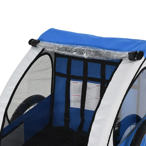 Buy 2 Seat Bike Trailer Bicycle wagon for Kids Child Steel Frame Safety Harness Seat Carrier Hitch Coupler Blue White 130 x 76 x 88 cm, 8 image