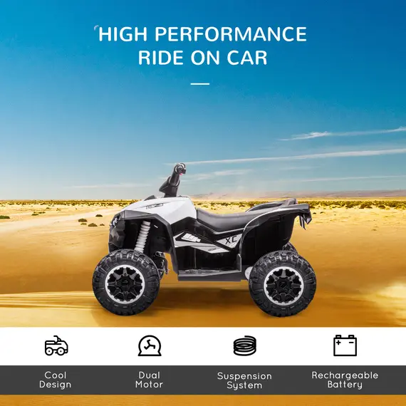 Buy 12V Ride-On Quad Bike w/ Music, Horn, for Ages 3-5 Years - White, 4 image