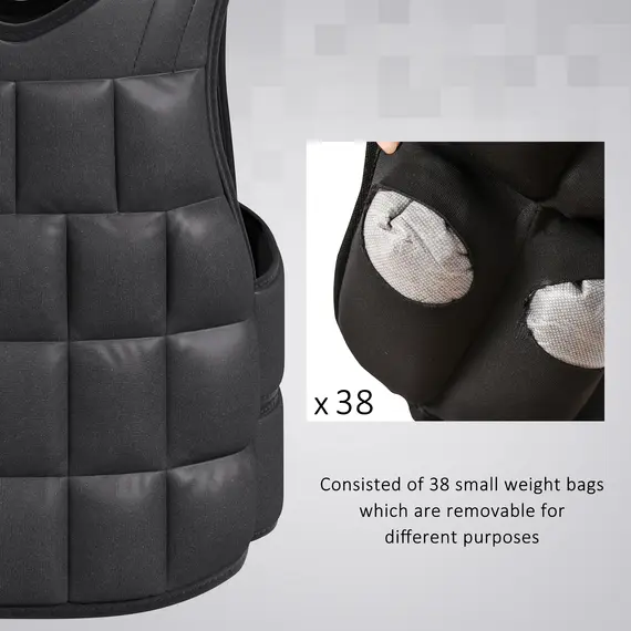 Buy Weighted Vest 15kg, Adjustable Running Weight Vest with 38 Weight Bags for Men or Women Cardio Exercise, Black, 4 image