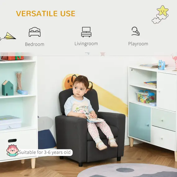 Buy 2 in 1 design Kids Sofa Armchair with Footrest for Children Playroom Bedroom Living Room, 55 x 50 x 67cm, Grey, 7 image