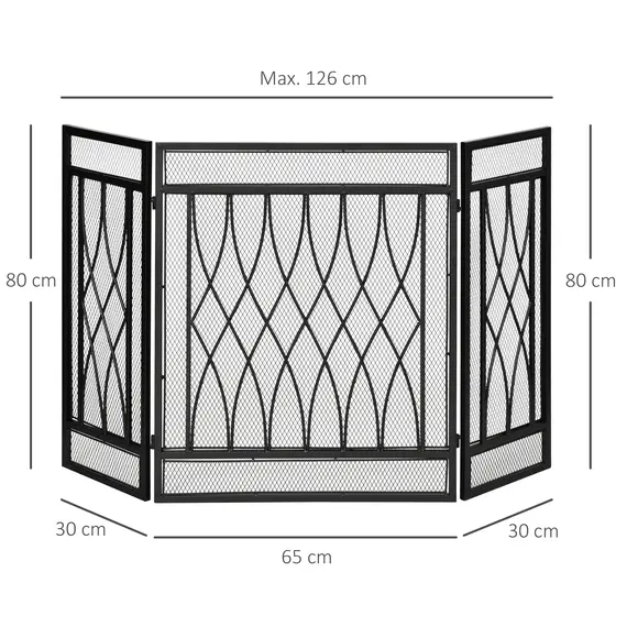 Buy 126cm 3-Panel Metal Folding Fireplace Screen Heat Flame Protective Guard Child Pet Home Spark Barrier Surround w/ Mesh Pattern, 3 image