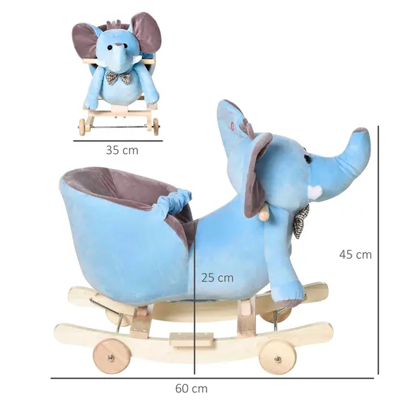 Buy 2 In 1 Plush Baby Ride on Rocking Horse Elephant Rocker with Wheels Wooden Toy for Kids 32 Songs for 18+ Months (Blue), 3 image