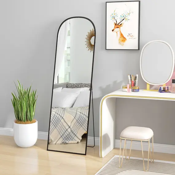 Buy 162cm Aluminium Frame Standing Mirror - Black, 9 image