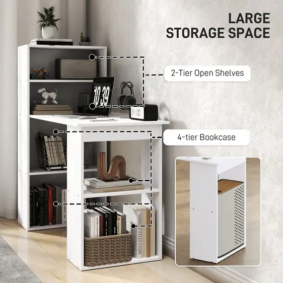 Buy 120cm Modern Computer Desk Bookshelf Study Table Workstation PC Laptop Writing Home Office 6 Shelves, White, 5 image