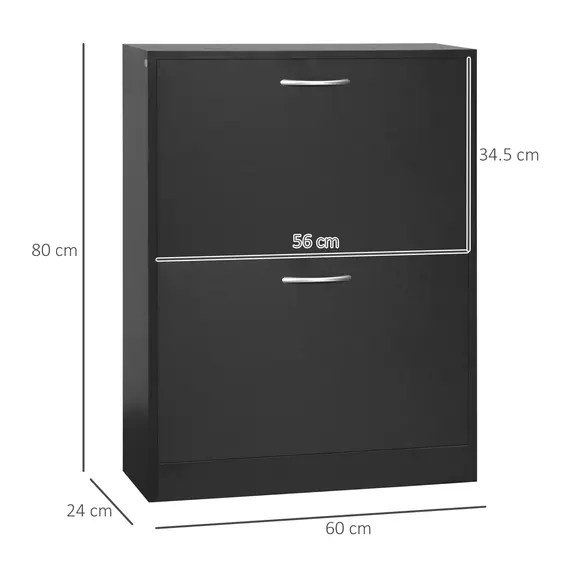 Buy 2 Drawer Shoe Cabinet, Narrow Shoe Storage Cabinet with Flip Doors and Adjustable Shelves, Slim Shoe Cupboard for 12 Pairs of Shoes for Entryway, Hallway, Black, 3 image