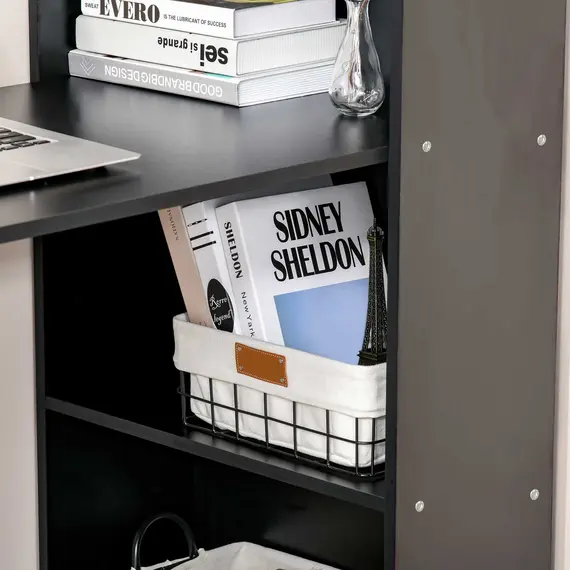 Buy 120cm Modern Computer Desk Bookshelf Study Table Workstation PC Laptop Writing Home Office 6 Shelves, Black, 8 image