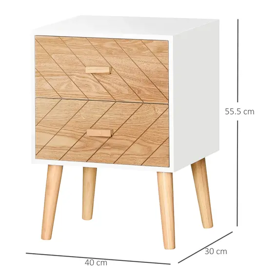 Buy 2 Drawers Bedside Table with Pine Legs, Bedroom Wooden Storage Cabinet, Natural, 3 image