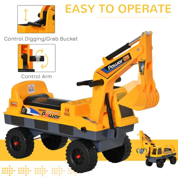 Buy 2 in 1 Ride on Excavator Digger No Power Detachable Digging Bucket and Grab Bucket Music Light for 2-3 Years Old, 5 image