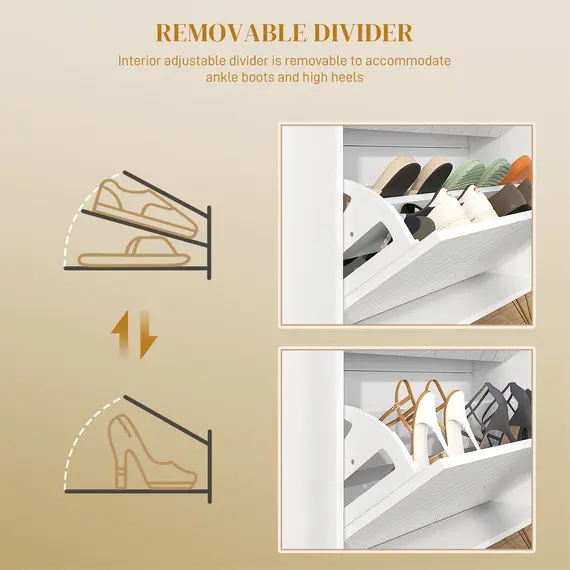 Buy 12 Shoe Storage Cabinet, with Chevron Indents and Gold Tone Accents - White, 6 image
