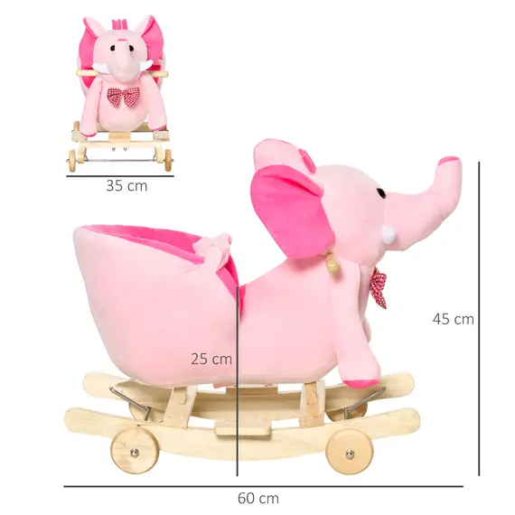 Buy 2 In 1 Plush Baby Ride on Rocking Horse Elephant Rocker with Wheels Wooden Toy for Kids 32 Songs for 18+ Months (Pink), 3 image