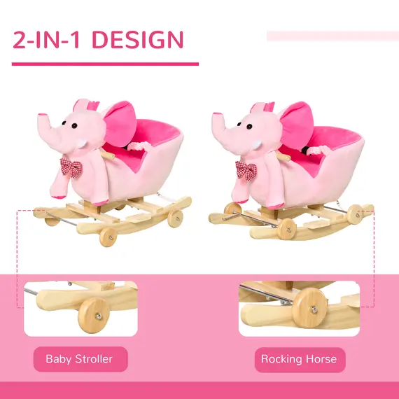 Buy 2 In 1 Plush Baby Ride on Rocking Horse Elephant Rocker with Wheels Wooden Toy for Kids 32 Songs for 18+ Months (Pink), 5 image