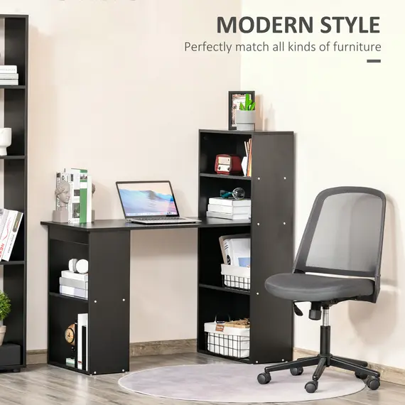 Buy 120cm Modern Computer Desk Bookshelf Study Table Workstation PC Laptop Writing Home Office 6 Shelves, Black, 4 image