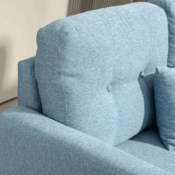 Buy 2 Seater Sofa Double Sofa Loveseat Fabric Wooden Legs Tufted Design for Living Room, Dining Room, Office, Light Blue, 8 image